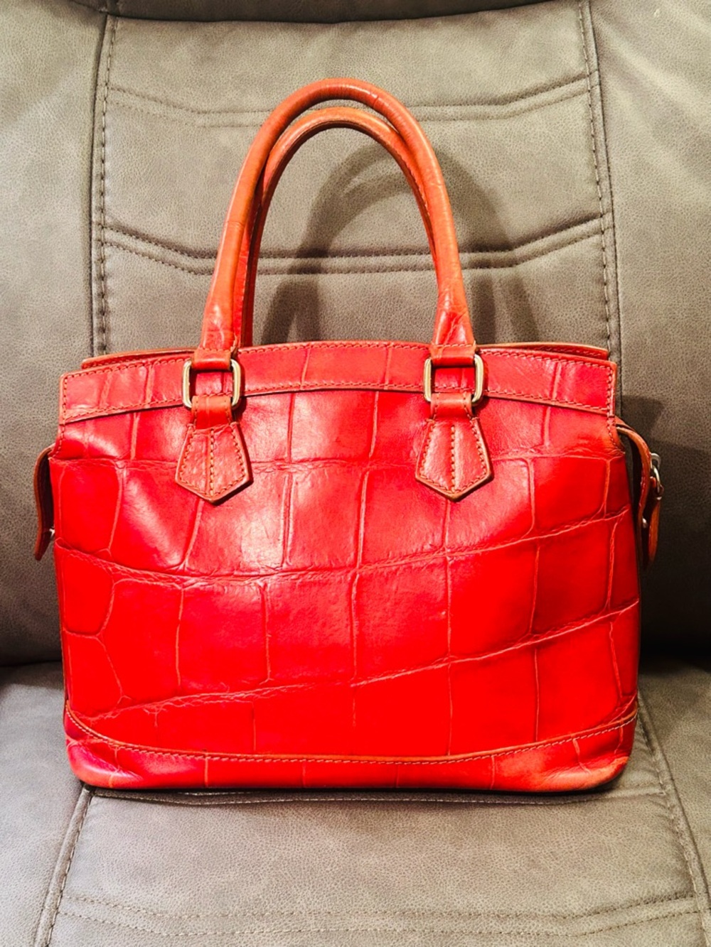 Dooney Red Croc-Embossed Leather Tote Bag - Picture 3 of 11